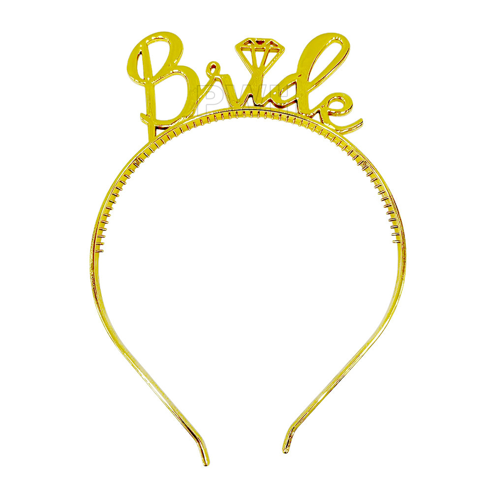 Bride golden metallic head band for bachelorette parties, bridal showers, wedding celebrations, and bridal photoshoots from Party Wholesale Hub India