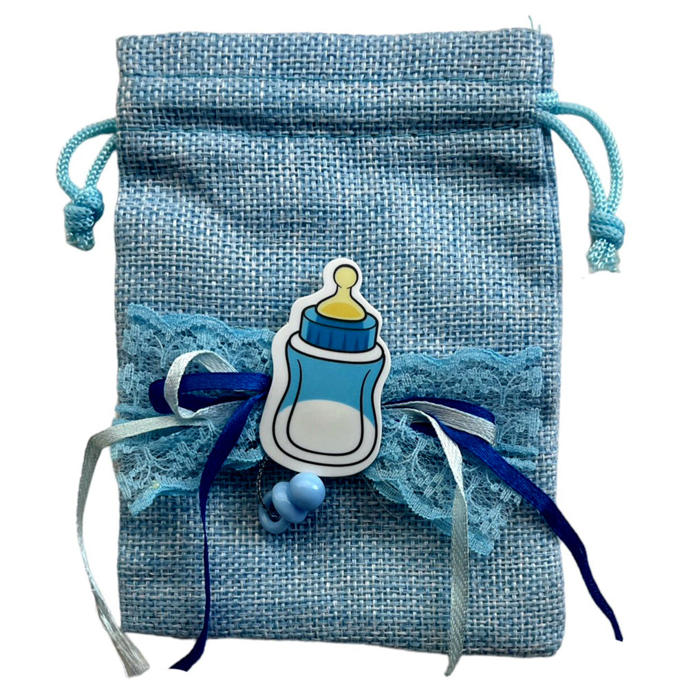 Burlap Mini Gift Hamper Bag - Blue - Party Wholesale Hub