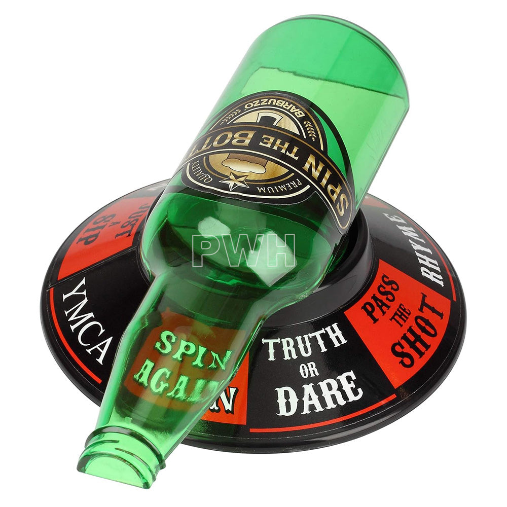 Casino Poker Spin the Bottle drinking game with glass game board for casino nights, bachelor parties, birthdays, and wholesale party supplies.