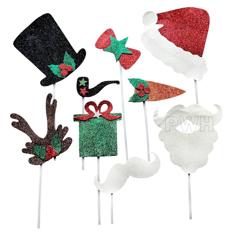 Christmas theme photo booth party props set with festive holiday designs for Christmas parties, office celebrations, school events, and family gatherings from Party Wholesale Hub India.