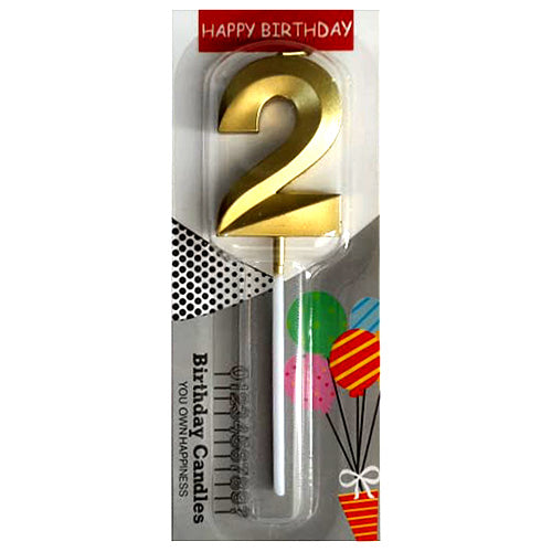 Chrome Number Candle Golden  Number 2 - Party Wholesale  Hub