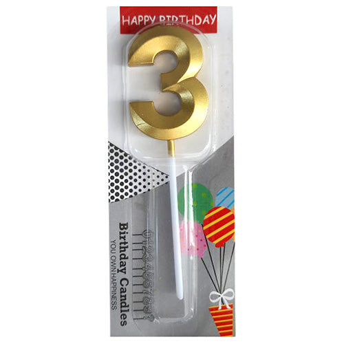 Chrome Number Candle Golden  Number 3 - Party Wholesale  Hub