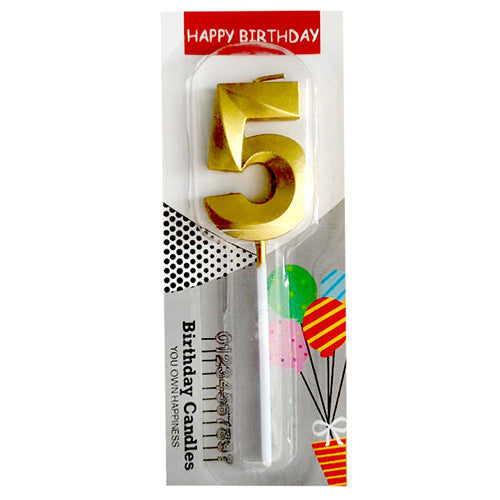 Chrome Number Candle Golden  Number 5 - Party Wholesale  Hub