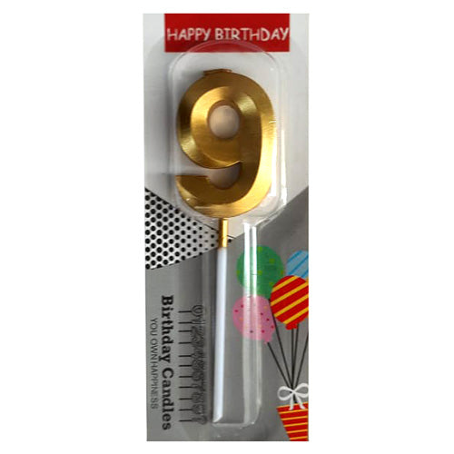 Chrome Number Candle Golden  Number 9 - Party Wholesale  Hub