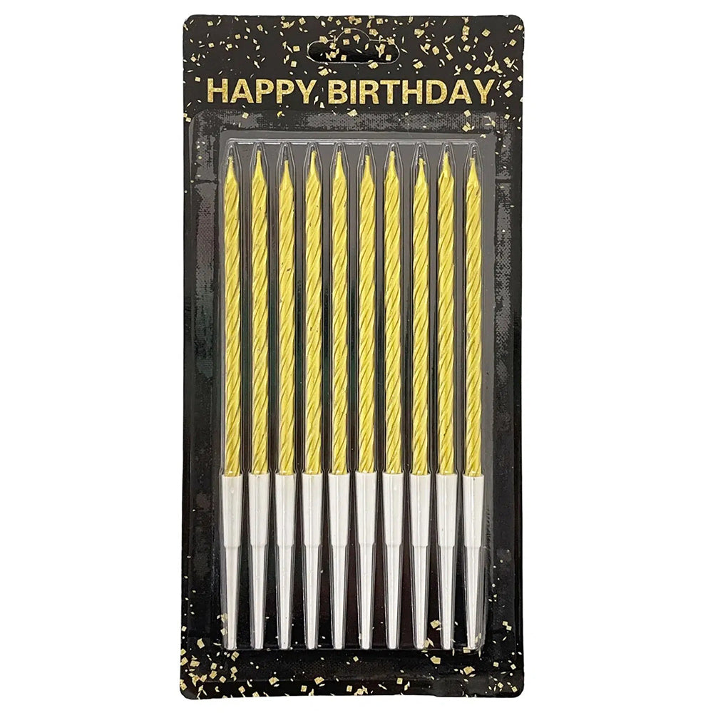 Chrome Twisted Long Stick Candles Set of 10 Pcs in for Birthday Cake Decoration