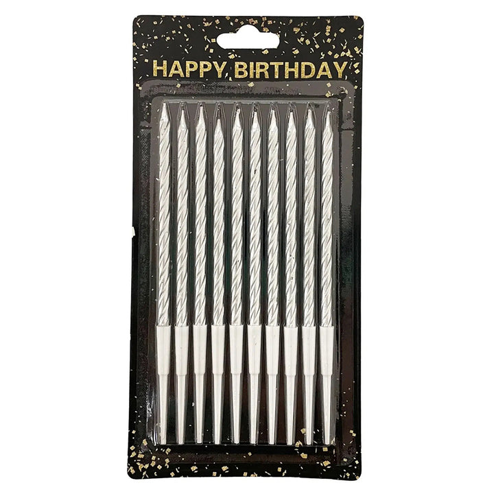 Chrome Twisted Long Stick Candles Set of 10 Pcs for Birthday Cake Decoration
