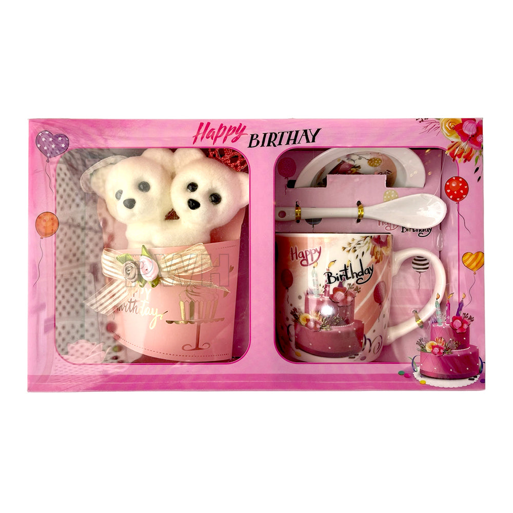 Cute Little Rabbit ceramic mug gift set with matching lid and spoon for return gifts, gift hampers, party favors, and wholesale gifting supplies.