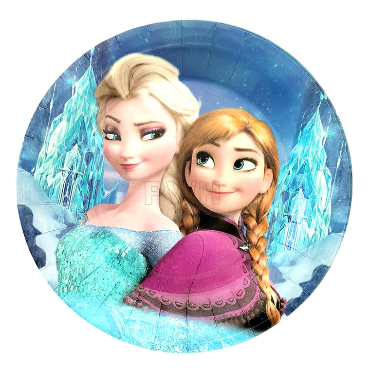 Premium Frozen princess themed disposable paper food plates for kids birthday party table decoration and serving snacks from PartyWholesale.in