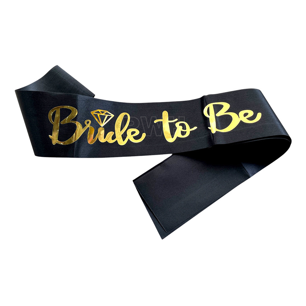 Elite black Bride to Be satin party sash for bachelorette parties, bridal showers, engagement celebrations, wedding photoshoots, and bridal event accessories from Party Wholesale Hub India.