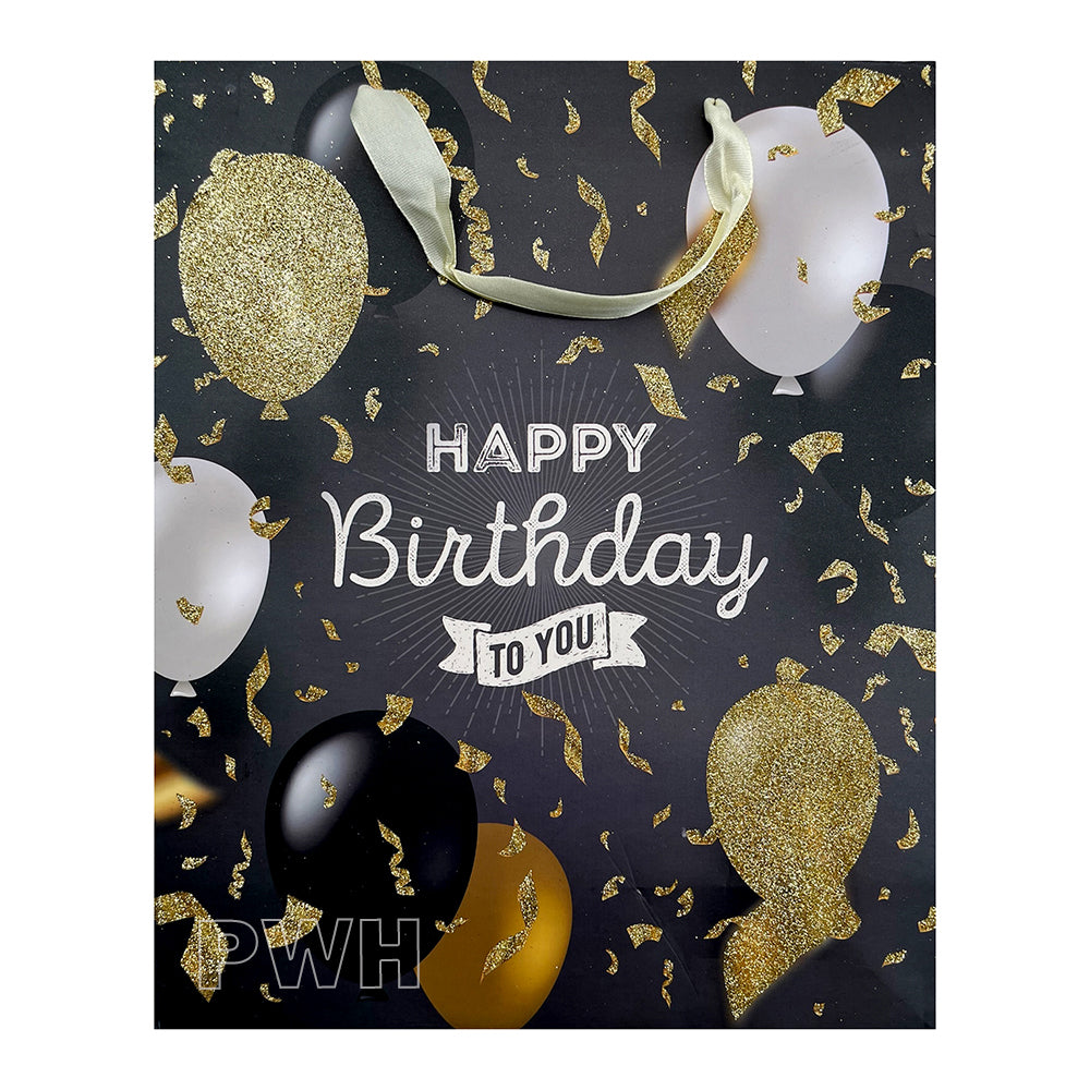 Elite Luxe Glitter Happy Birthday To You premium paper gift bag for birthday gifts, return favors, party giveaways, and luxury gift packaging.