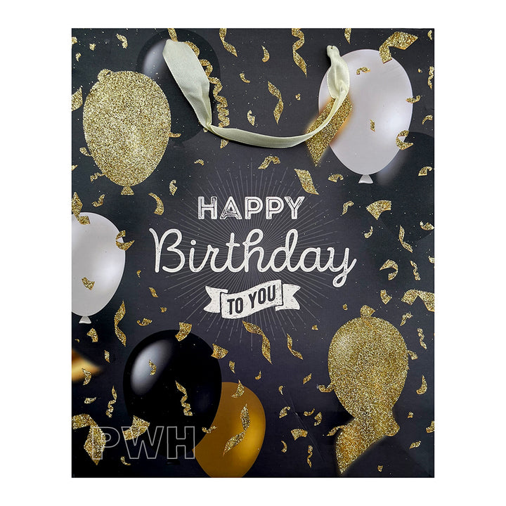 Elite Luxe Glitter Happy Birthday To You premium paper gift bag for birthday gifts, return favors, party giveaways, and luxury gift packaging.
