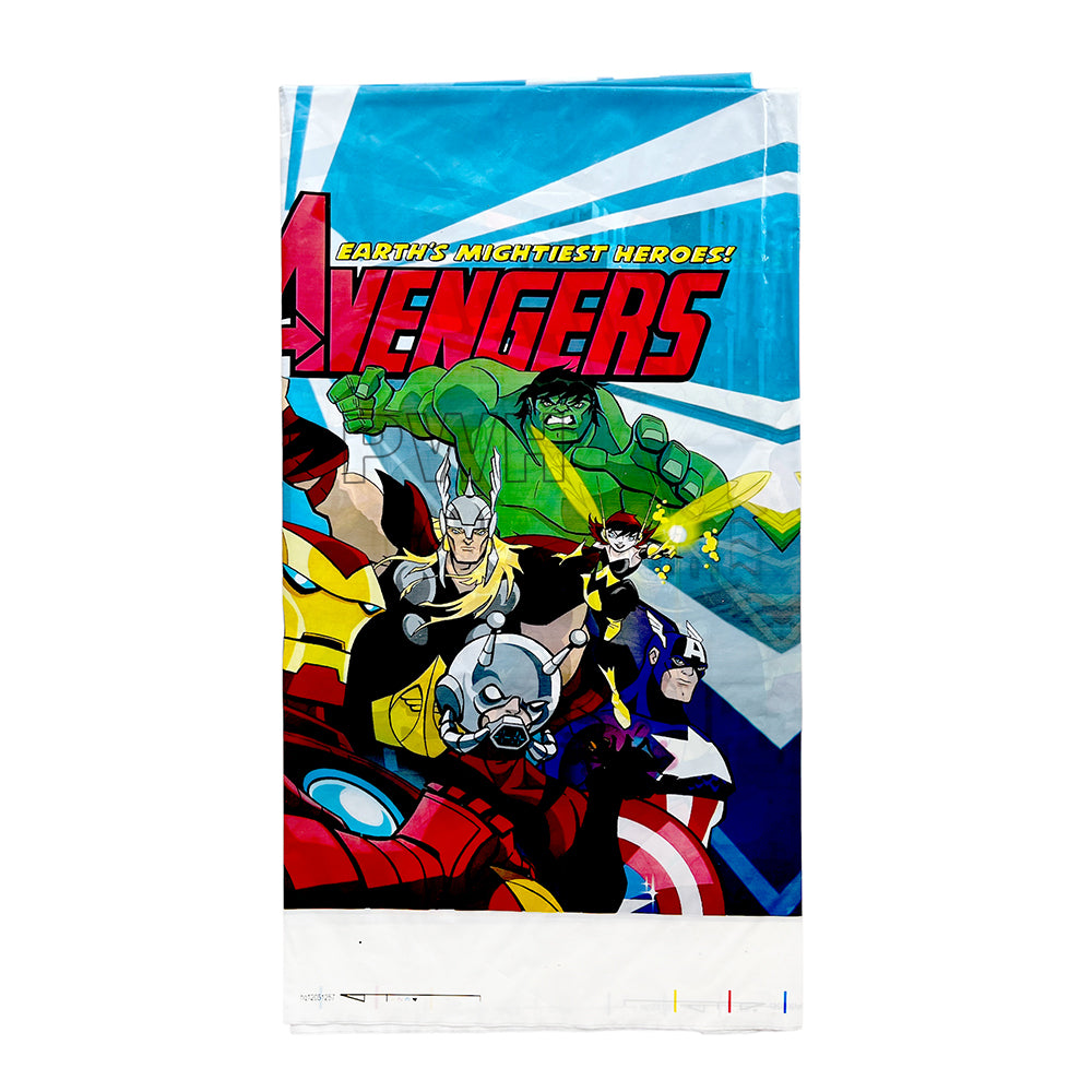 Avenger superhero kids plastic table cover for birthday parties with colorful action-themed design and waterproof table protection from Party Wholesale Hub India.