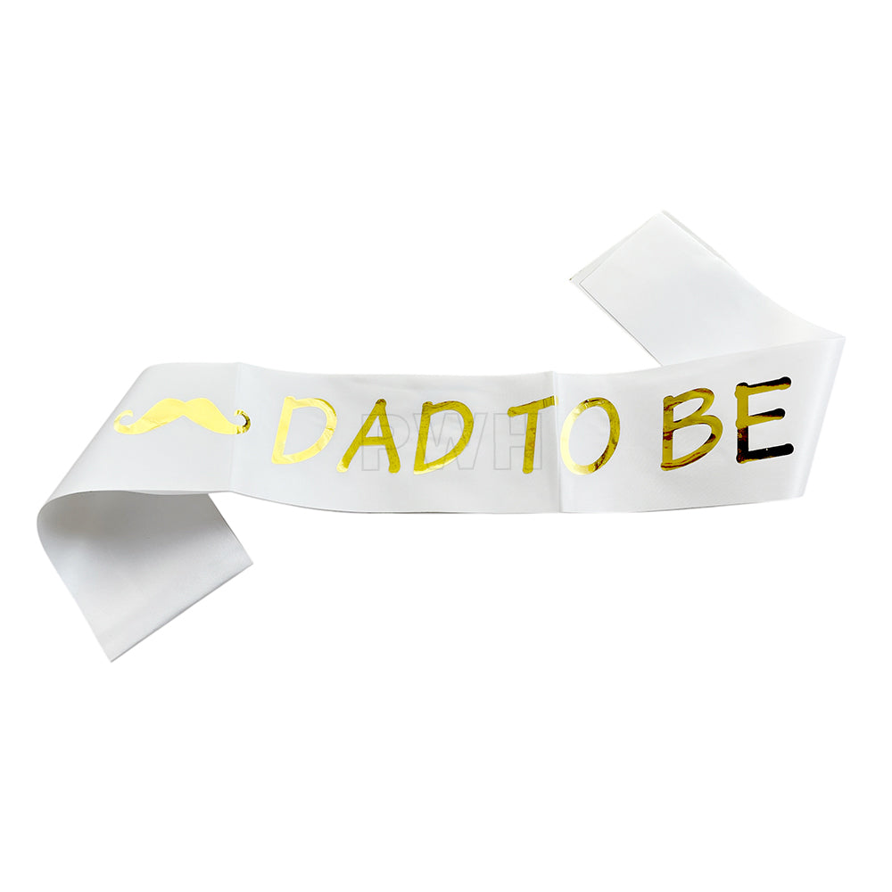 Executive Dad to Be white satin party sash for baby showers, gender reveal parties, baby arrival celebrations, and maternity photoshoots from Party Wholesale Hub India.