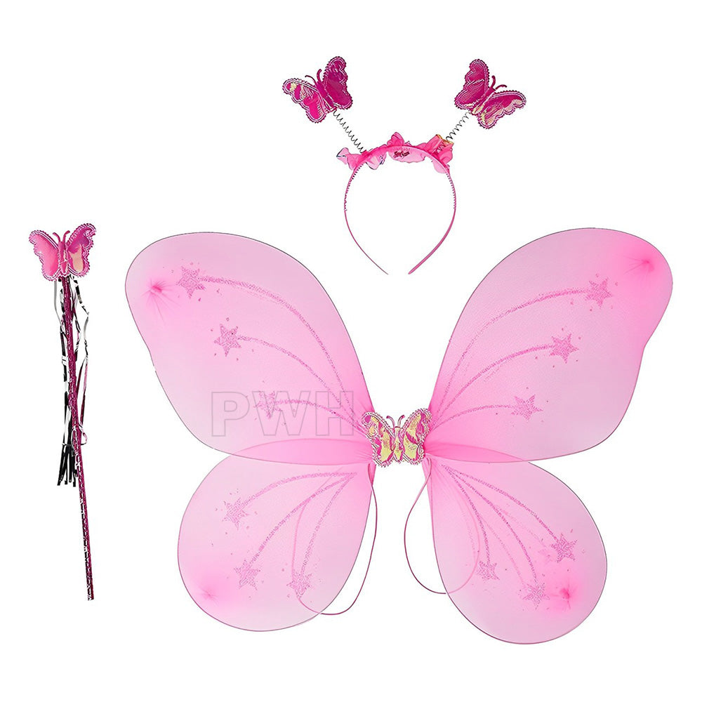 Fairy wings costume for birthday girl with glitter finish for fairy theme parties, fancy dress, photoshoots, and wholesale party supplies.