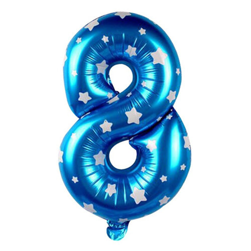 16" STANDARD Foil Number Balloons- Blue-Eight-PartyWholesaleHub