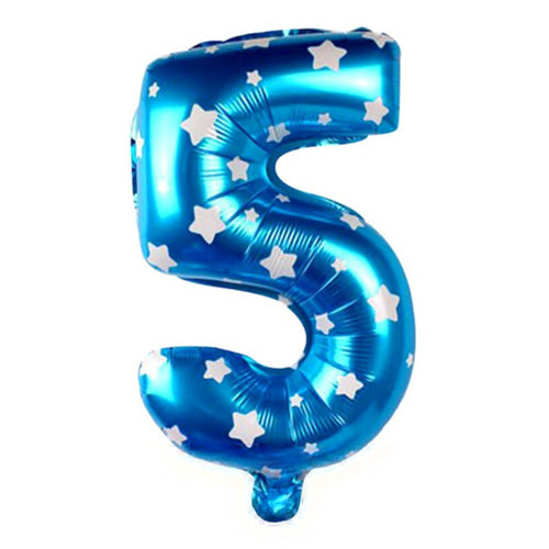 16" STANDARD Foil Number Balloons- Blue-Five-PartyWholesaleHub