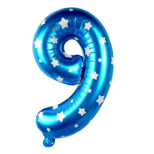 16" STANDARD Foil Number Balloons- Blue-Nine-PartyWholesaleHub