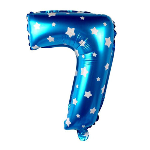 16" STANDARD Foil Number Balloons- Blue-Seven-PartyWholesaleHub