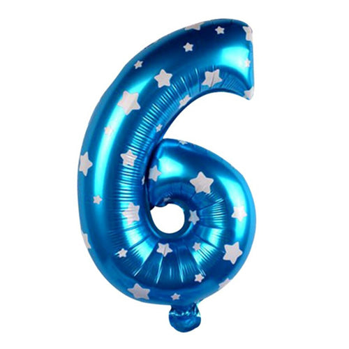 16" STANDARD Foil Number Balloons- Blue-Six-PartyWholesaleHub