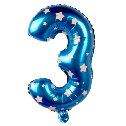 16" STANDARD Foil Number Balloons- Blue-Three-PartyWholesaleHub