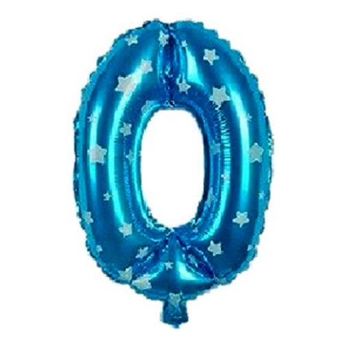 16" STANDARD Foil Number Balloons- Blue-Zero-PartyWholesaleHub