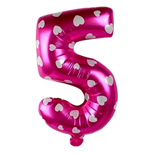 16" STANDARD Foil Number Balloons- Pink -Five-PartyWholesaleHub