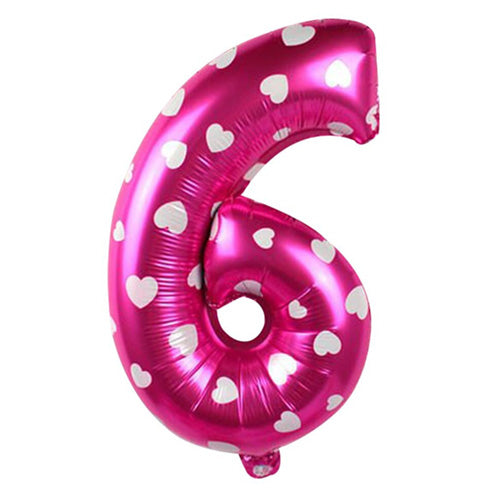 16" STANDARD Foil Number Balloons- Pink -Six-PartyWholesaleHub