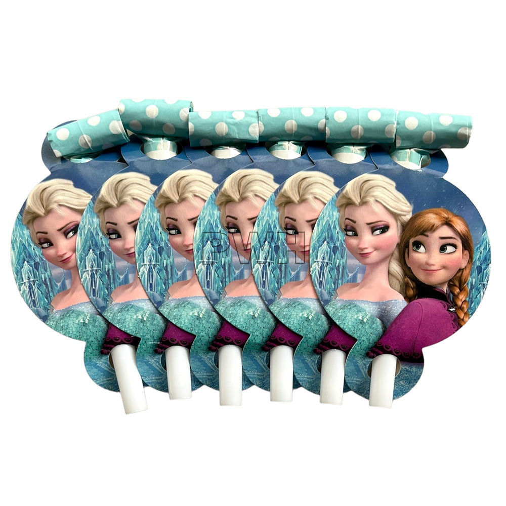Frozen theme party blowouts set of 6 for kids birthday party favors and celebration accessories.