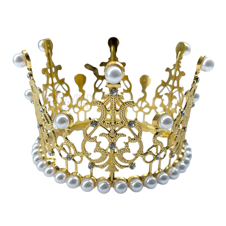 Full round queen pearl hair crown in gold and silver colors for weddings, bridal showers, bachelorette parties, and royal theme celebrations from Party Wholesale Hub India
