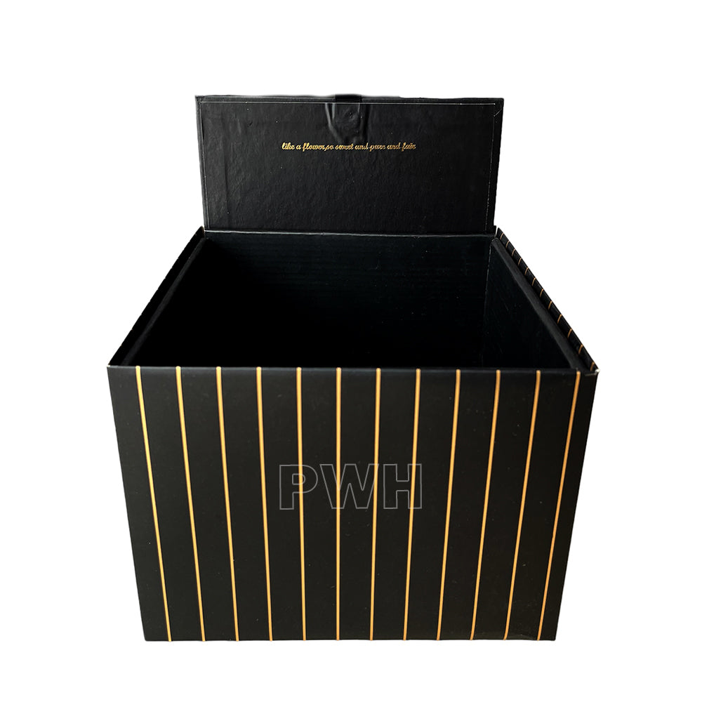 Golden striped premium paper gift hamper box for festive gifting, corporate hampers, return gifts, and luxury gift packaging