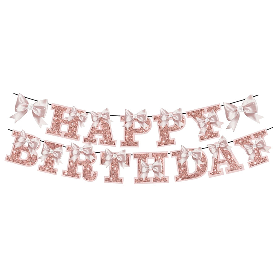 Happy Birthday bow paper banner in assorted colours for kids birthday party wall decoration wholesale from Party Wholesale Hub