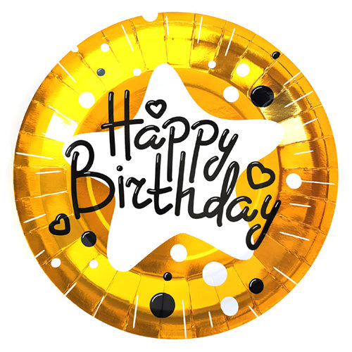 Happy Birthday Glossy Paper Food Plates - Isolated - Party Wholesale Hub