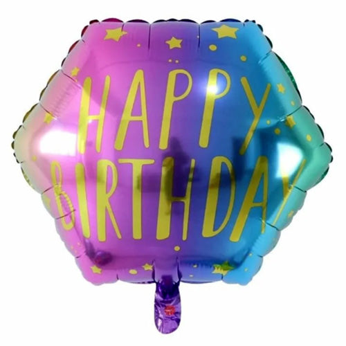 22" Happy Birthday Hexagonal Foil Balloon - Pink - Party Wholesale Hub