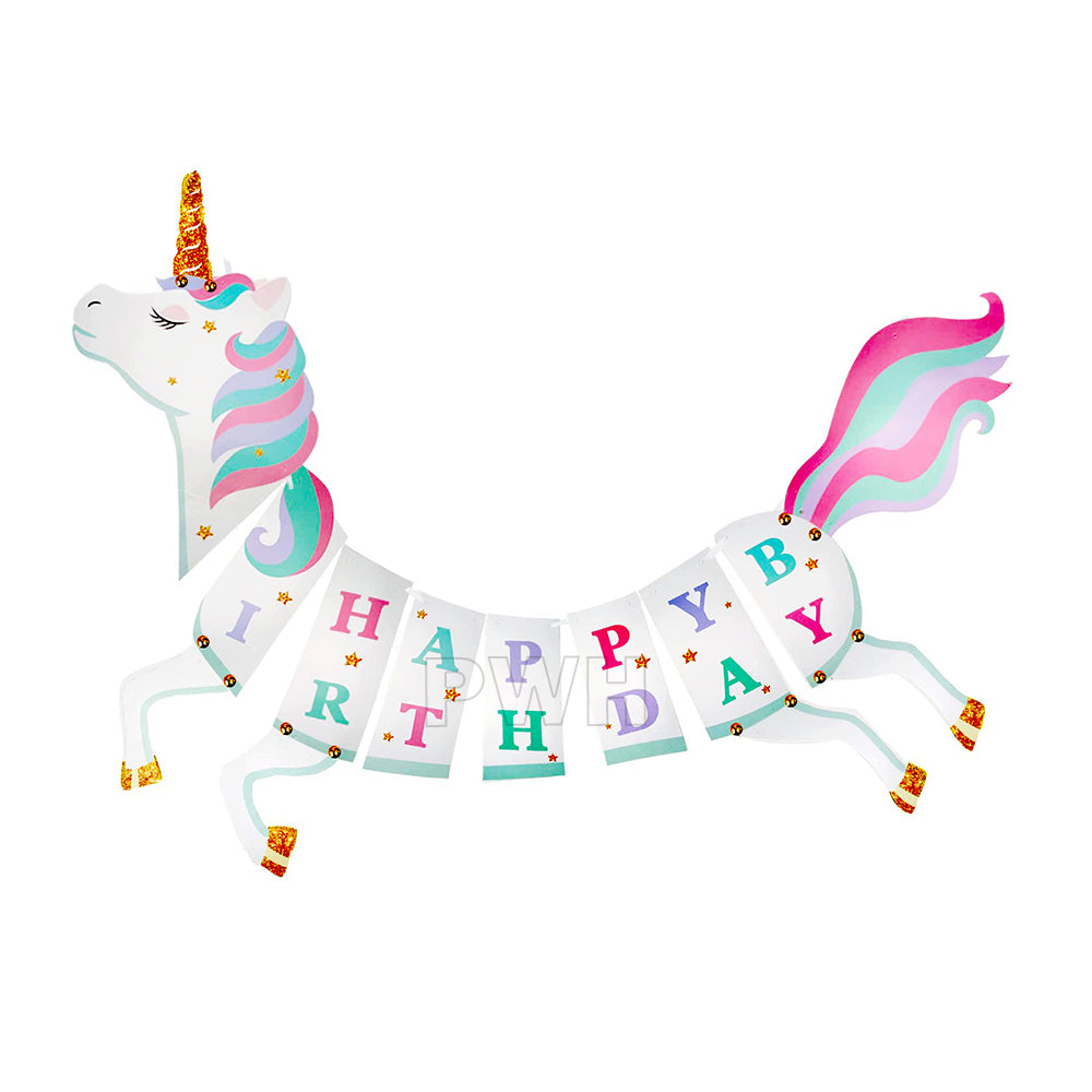 Happy Birthday Large Unicorn Party Banner for unicorn theme birthday decoration, colorful paper wall banner for kids' parties and wholesale party supplies