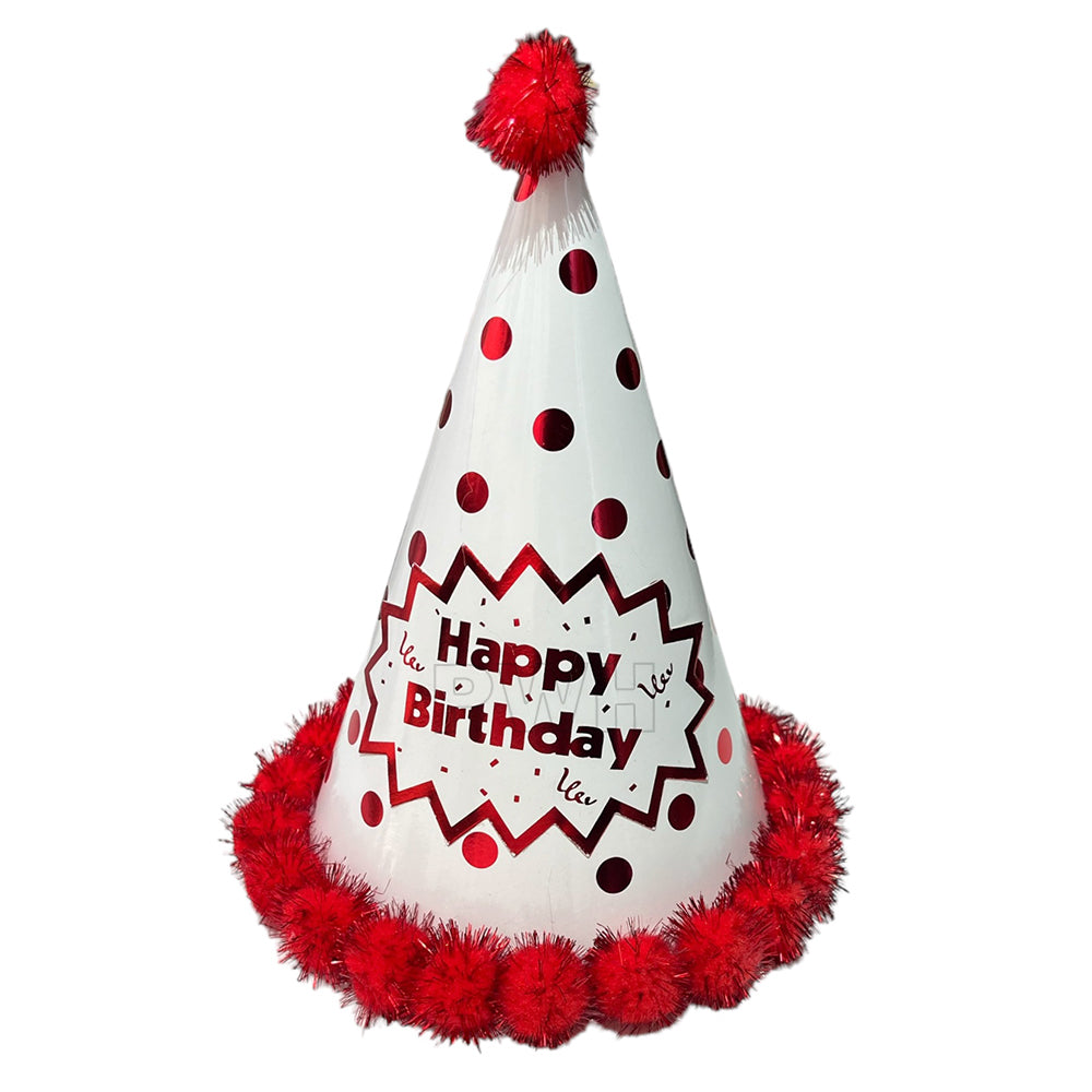 Happy Birthday polka pom pom party caps wholesale colorful birthday hats for kids and adults from Party Wholesale Hub India