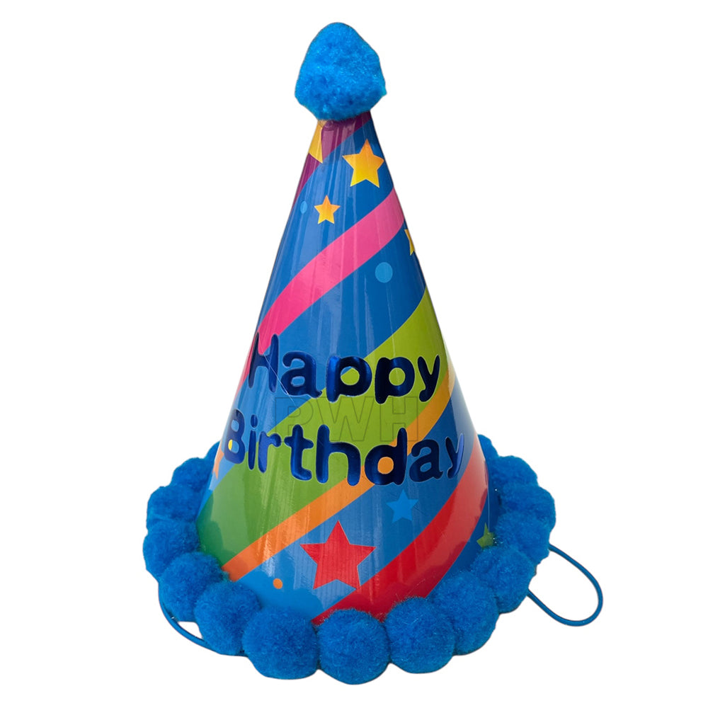 Happy Birthday stripes cone party caps wholesale glossy birthday hats for kids and adults from Party Wholesale Hub India