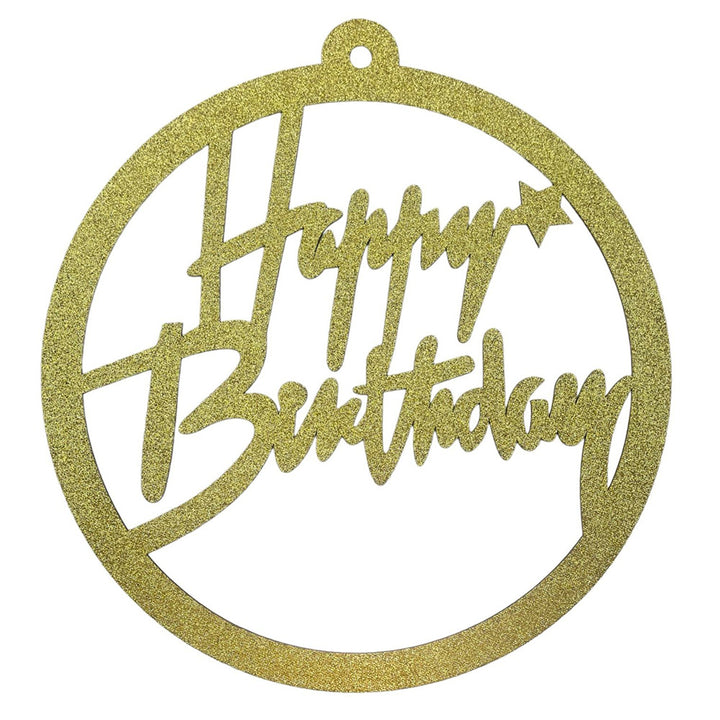 Happy Birthday Wooden Glitter Backdrop Centerpiece - Golden - Party Wholesale Hub