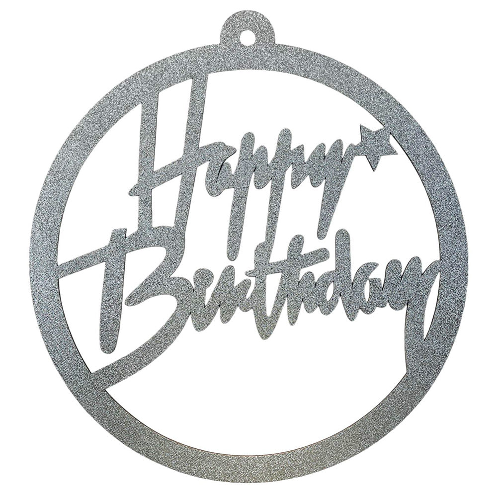 Happy Birthday Wooden Glitter Backdrop Centerpiece - Silver - Party Wholesale Hub
