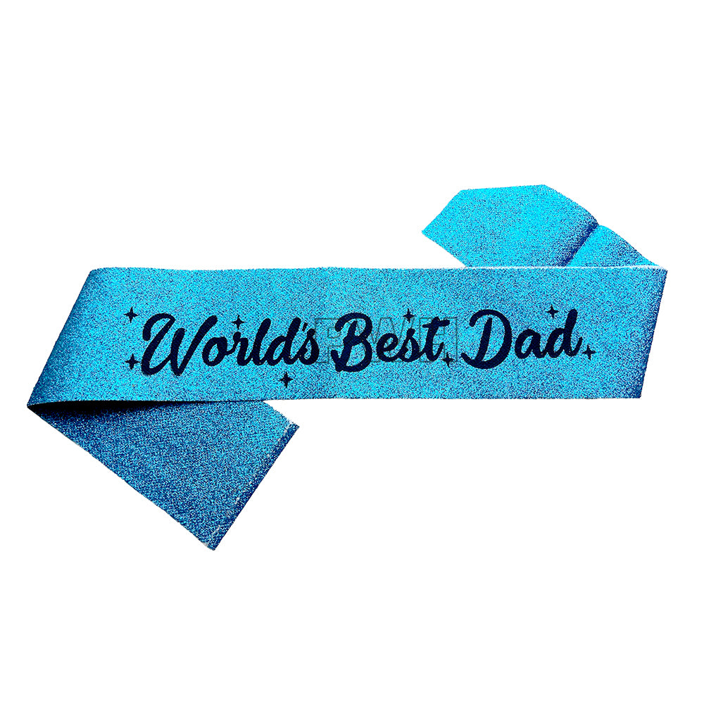 World's Best Dad glitter satin sash in assorted colors for Father's Day celebrations, birthdays, family events, baby showers, and appreciation ceremonies from Party Wholesale Hub India.