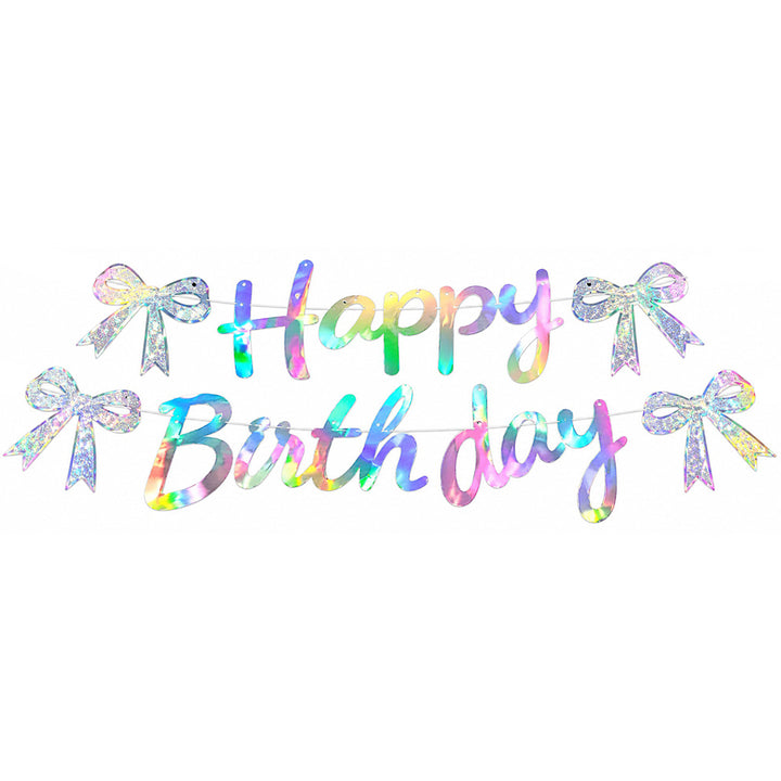 Holographic Shiny Happy Birthday Bow and Butterfly Paper Banner in assorted colours for kids birthday party decoration
