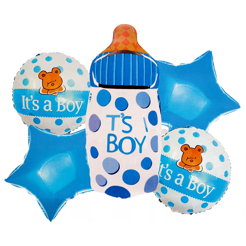 It's A Boy 5 in 1 Mylar Foil Balloon Set for baby shower and welcome baby boy party decoration available at wholesale from Party Wholesale Hub