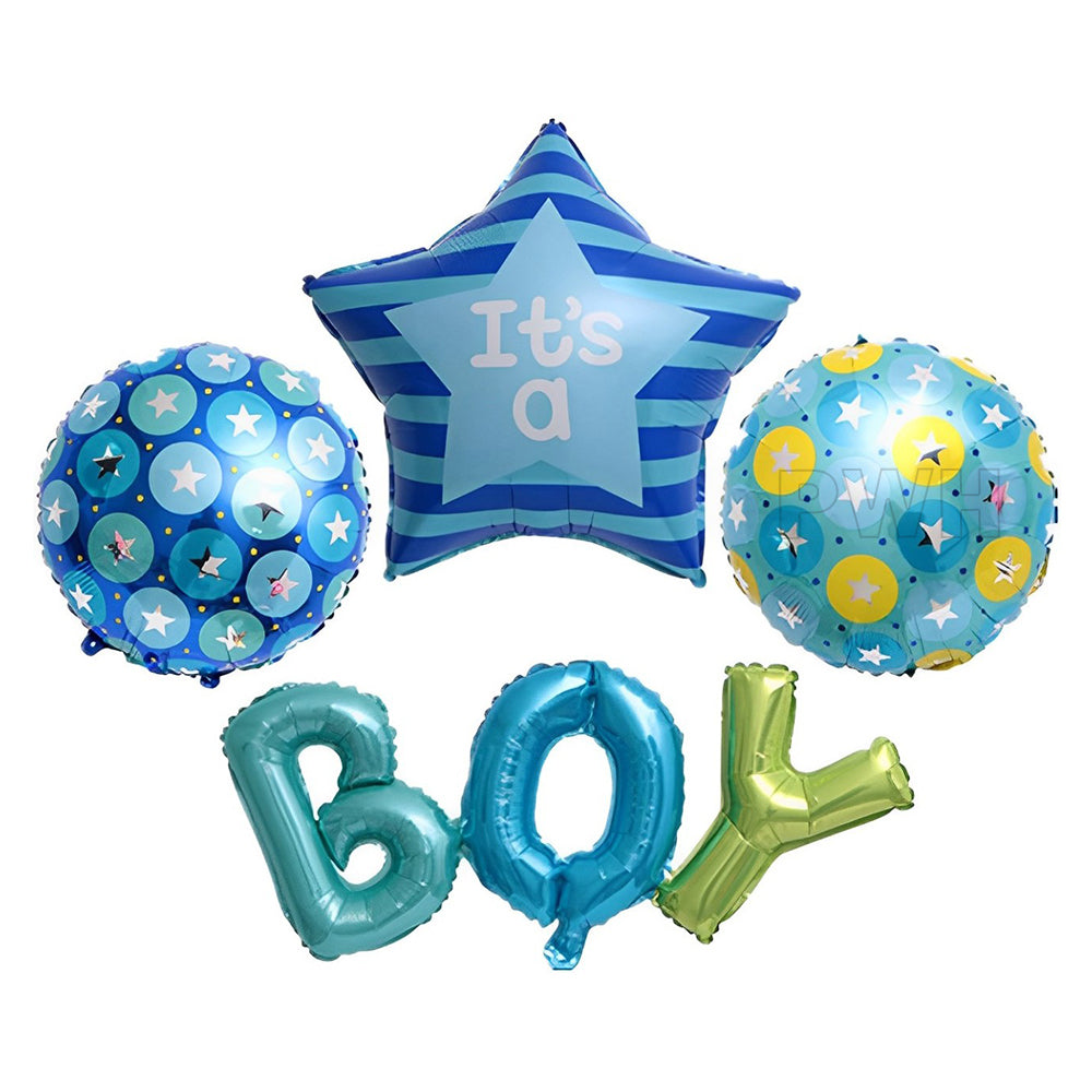 Premium It's A Boy New Arrival 5-in-1 Mylar Foil Balloon Bouquet Set for Baby Shower, Baby Boy Arrival, Hospital Room Decoration and Wholesale Party Supplies