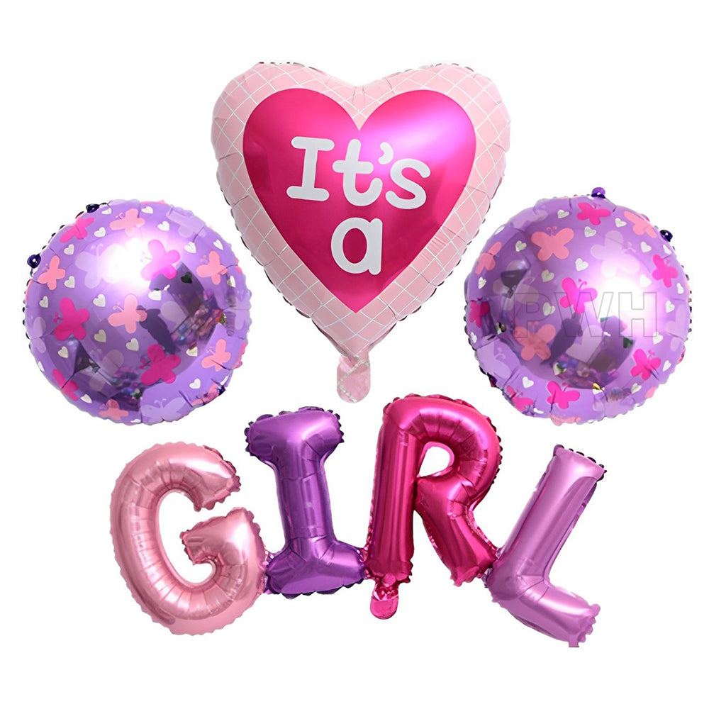 Premium It's A Girl 4-in-1 New Arrival Baby Shower Mylar Foil Balloon Bouquet Set for Baby Girl Arrival, Hospital Room Decoration, Naming Ceremony and Wholesale Party Supplie
