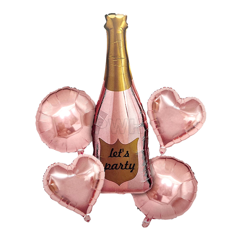 Premium Let's Party 5 in 1 Champagne Foil Balloons Bouquet Set for Birthday, Anniversary, New Year, Cocktail Party Decorations and Wholesale Party Supplies
