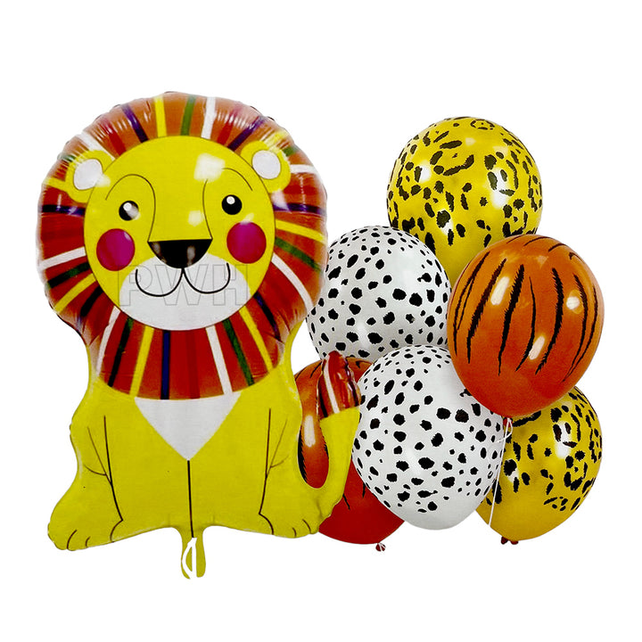 Premium Lion Theme 7 Pcs Foil and Latex Balloon Decoration Set for Jungle Safari Birthday Party, Animal Theme Celebration and Wholesale Party Supplies