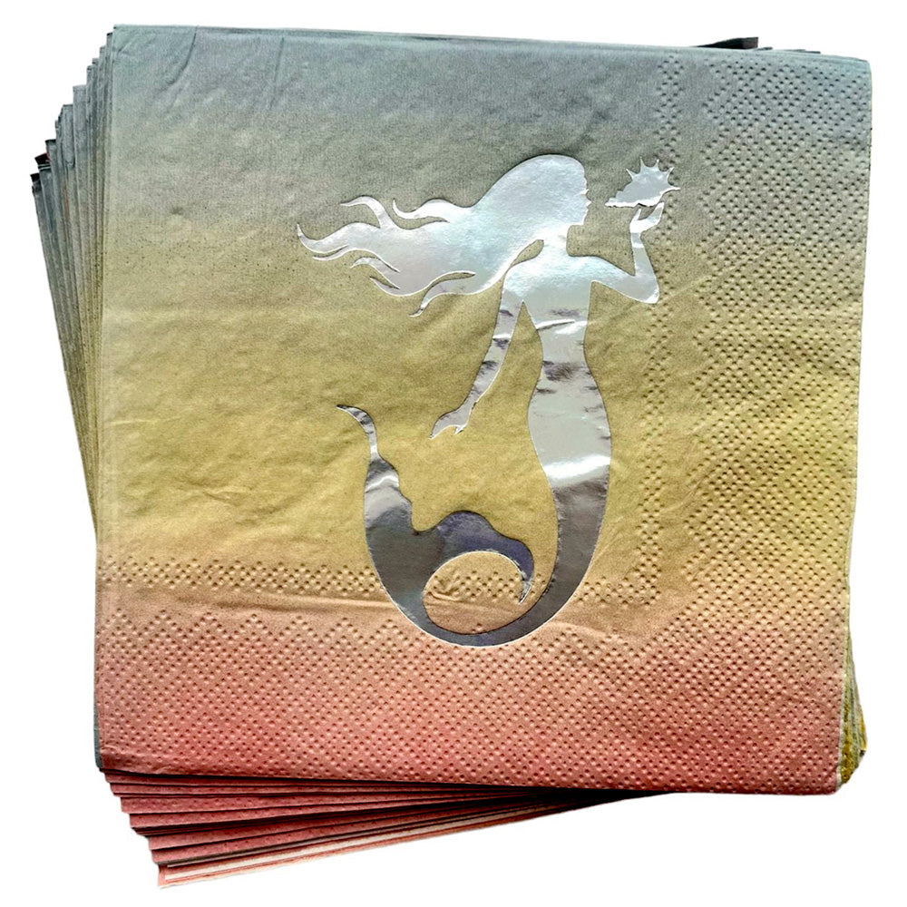 Little Mermaid Theme Golden Paper Napkins - Open - Party Wholesale Hub