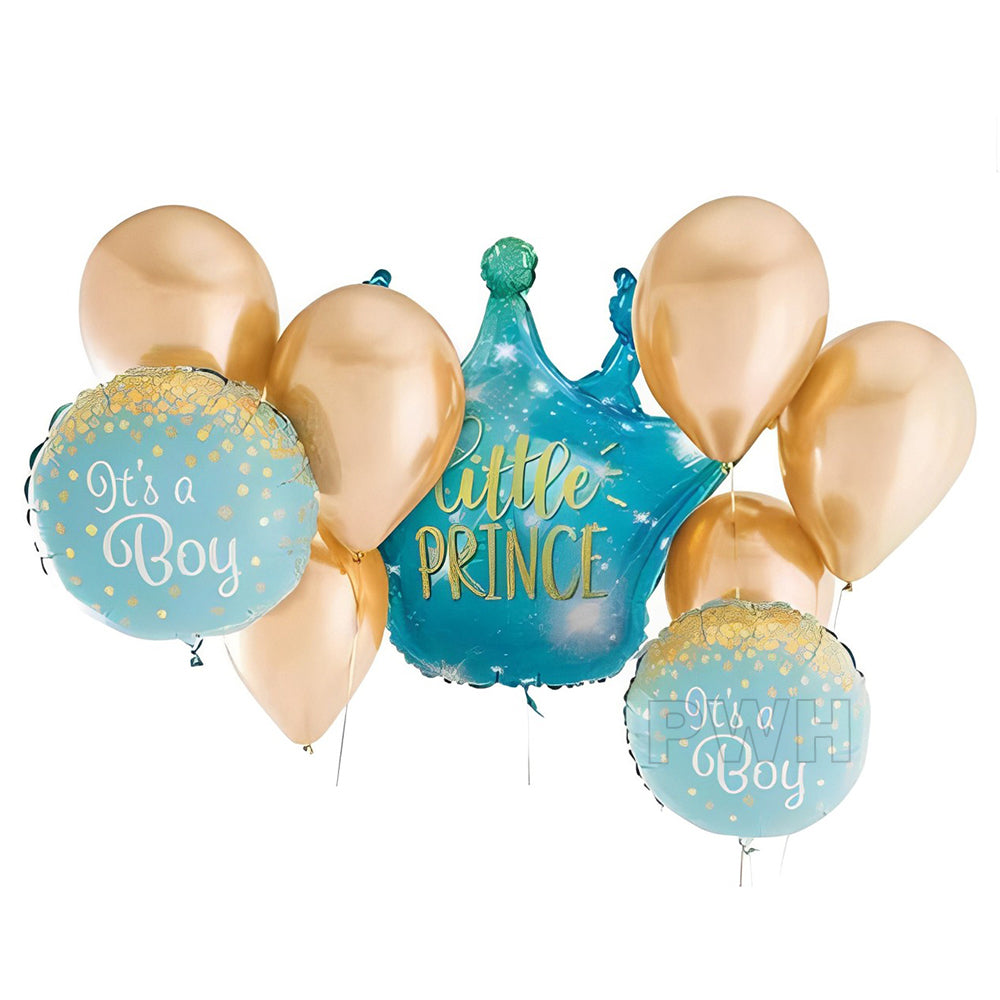 Premium Little Prince It's A Boy Girl 9 in 1 Royal Baby Shower Foil Balloons Bouquet Set for Baby Arrival, Naming Ceremony, Welcome Baby Decorations and Wholesale Party Supplies