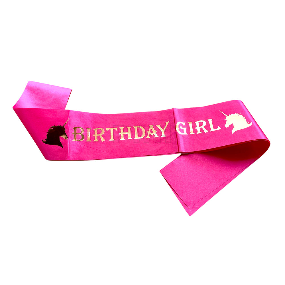 Premium Birthday Girl satin party sash in pink for birthday celebrations, photoshoots, and special occasions from Party Wholesale Hub India.