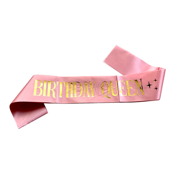 Luxury Birthday Queen satin party sash in pink and black for women's birthday celebrations, milestone parties, surprise birthdays, and photoshoots from Party Wholesale Hub India.