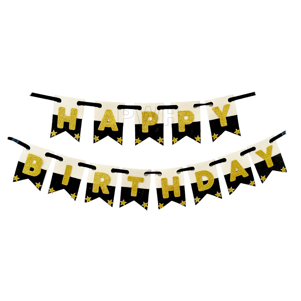 Happy Birthday Black & White EVA Wall Banner made from premium EVA foam for stylish birthday party decoration available at Party Wholesale Hub.